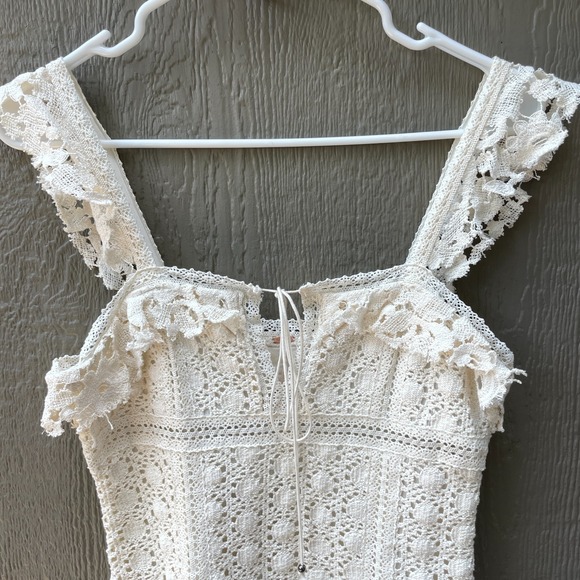 Free People  Size 2 Cross My Heart Crochet Mini Dress Lace Ecru Sleeveless‎ NWT - Picture 6 of 10